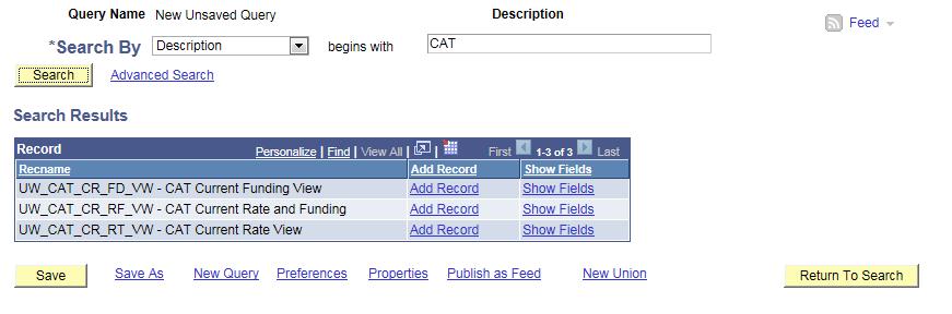 Set the Search By box to Description and enter CAT in the begins with field. c. Click Search. d.