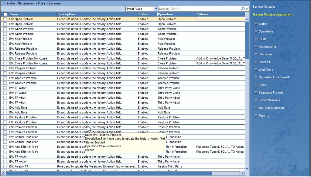 Business Rules Accessing Business Rules To view or configure the Business Rules for a Service: 1 In the System Management Service Manager > Summary screen, select the user-defined Service you want to
