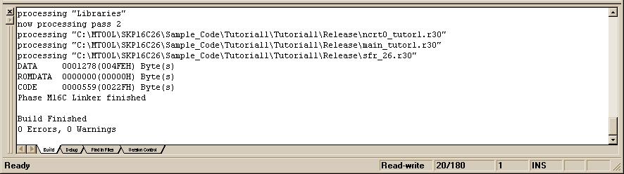 Output Window The major use of the Output window is to determine if any errors or warnings occurred, and where, during the build process. The no. of errors and warnings will show up in this window.