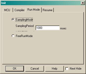 KD30 Init Window (2/2) For full debugging features, be sure Sampling Mode 1 is selected. Free Run Mode 1 is for real time execution of your program, but debugging is limited.
