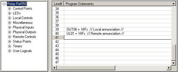 Application Example 1-1 Local Annunciation and SCADA Monitoring of HIF Detect Figure 1-7 Advanced Programmable Logic for Application Example 1-1 Application