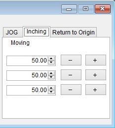 (3) JOG or Inching Select the JOG or Inching tab. JOG tab Inching tab Speed Travel distance +/- button (a) JOG Set the "Speed".