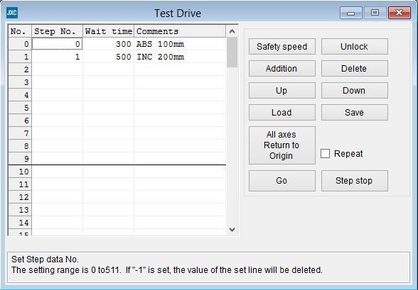 3.8 Operation test using Test Drive Select "View(V)" at the top of the main window, and select "Test Drive". The Test Drive window will be displayed.
