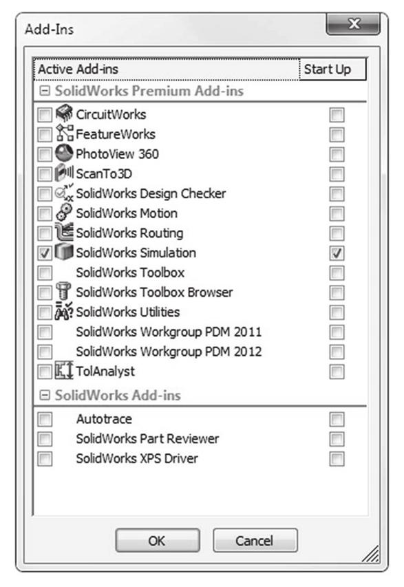 Procedure In SolidWorks, open the model file called HOLLOW PLATE. Verify that SolidWorks Simulation is selected in the Add-Ins list (Figure 2-2).