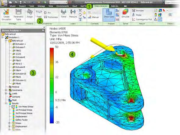 Stress Analysis User Interface The Stress Analysis environment uses the same major interface components that you use in the part or assembly environments, including the graphics window, panel bar,