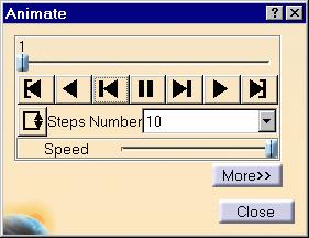 Page 39 1. Click the Animate icon. The image is animated with default animation parameters and the Animation dialog box is displayed. You access any point of the simulation at random. 2.