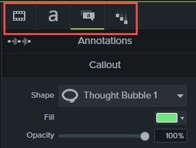 Camtasia Editor Properties The Properties pane in the Editor allows you to customize the look of media, Annotations, Behaviors, and