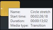 To add a Transition to the timeline: 1. Choose Transitions. 2. Grab the desired transition... 3. And drag it to the timeline. 4. Drop on an area that lights up as yellow.