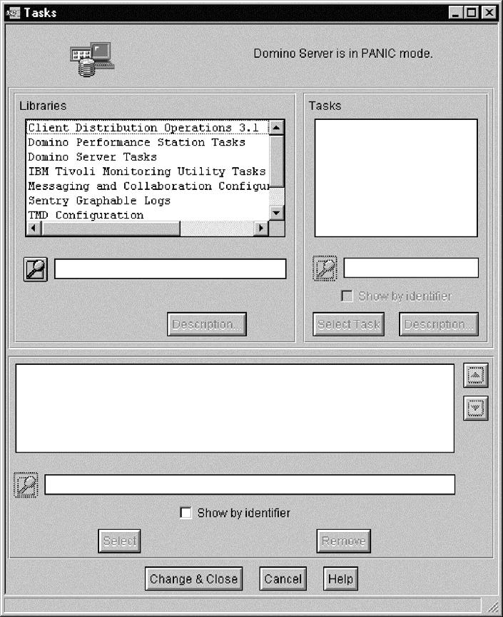 Figure 48. Tasks dialog box (Desktop) 7. Double-click the appropriate task library from the scroll list of the Libraries panel. The tasks contained in the library are displayed in the Tasks panel. 8.