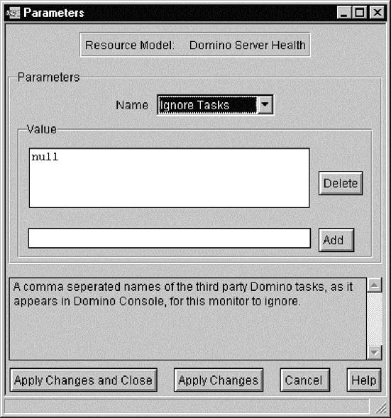 Figure 50. Parameters dialog box (Desktop) 5. Select the type of parameter from the Name drop-down list in the Parameters dialog box. 6.