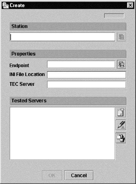 Figure 77. Create dialog box (Management Console) 3. Type a unique name for the station in the text box that is in the Station section.
