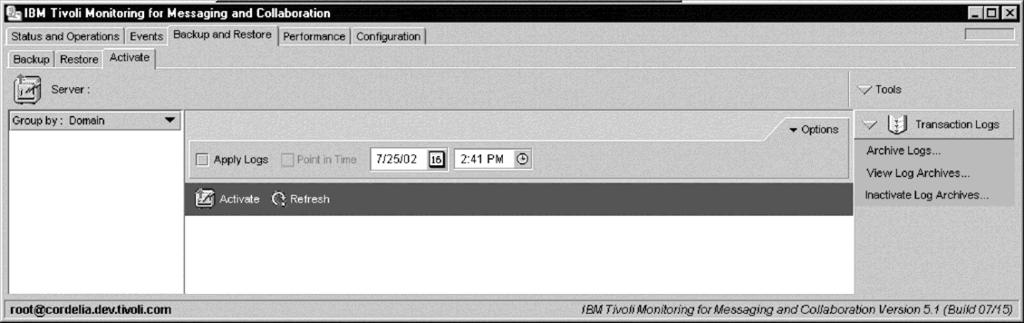 Figure 3. Backup and Restore tab with subtab windows of the Management Console The Performance tab window (Figure 4 on page 8) proides tools to configure and manage Performance Stations.