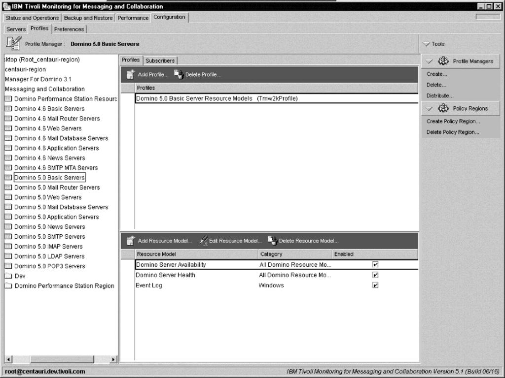 Figure 39. Configuration window Profiles tab (Management Console) 2.