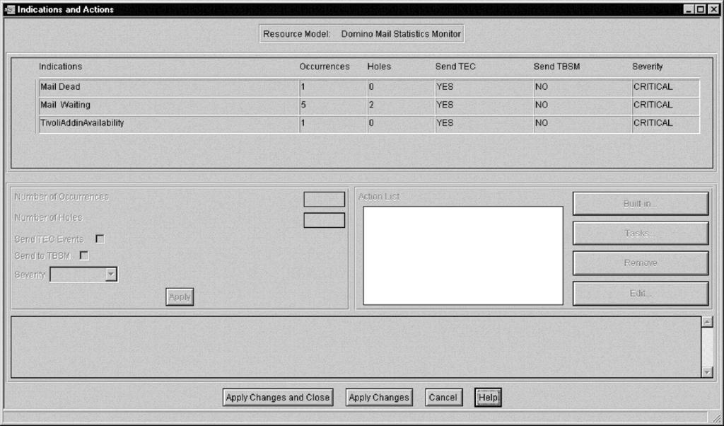 Figure 44. Indications and Actions dialog box (Desktop) 5. Select the indication you want to customize. 6.