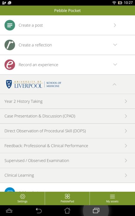 STEP 3 Using the app to record clinical / University activity Select the 'University of Liverpool logo and you will see all the bespoke forms created for the School.