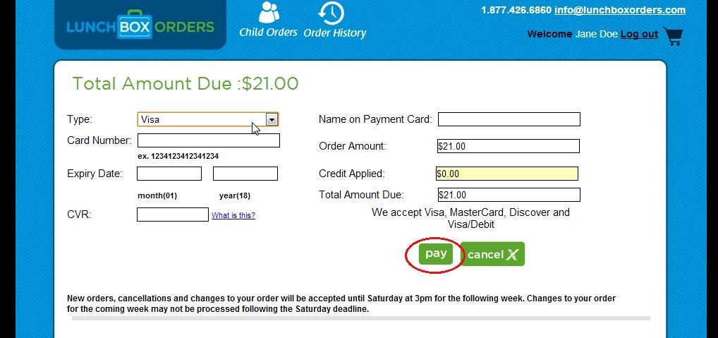 click pay (Fig. 27). Notice the expiry date requires exactly 2 digits for both the month and year.