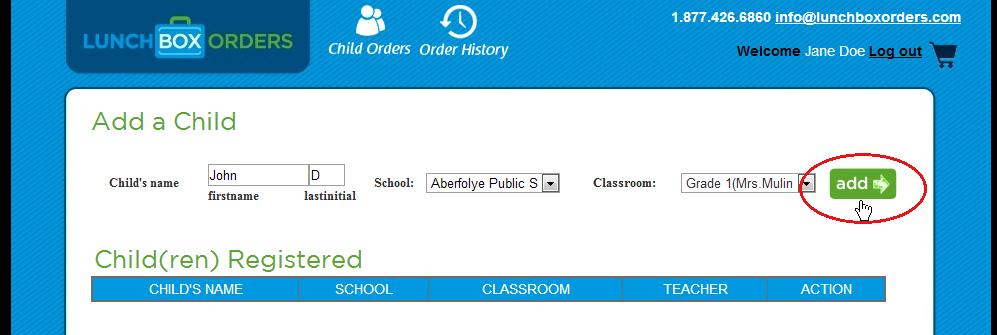 6 To add a child, simply fill in their information (name, school, and classroom), and then click on
