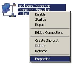 Select [Local Area Connection]) icon=>select