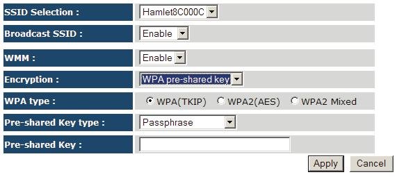 Key1 - Key4: The WEP keys are used to encrypt data transmitted in the wireless network. Use the following rules to setup a WEP key on the device.