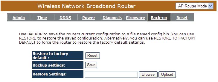 17.7 Back-up This page allows you to save the current router configurations.