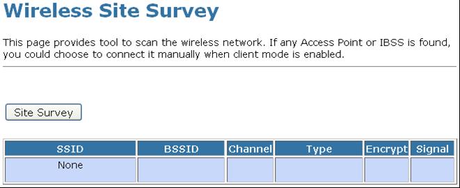 10.6 Site Survey This page provides tool to scan the wireless network.