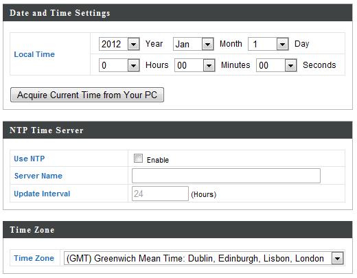 I-4-2. Date and Time You can configure the time zone settings of your access point here. The date and time of the device can be configured manually or can be synchronized with a time server.