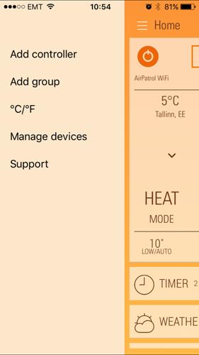 Menu button There is also a menu button to: add controller create groups change temperature between