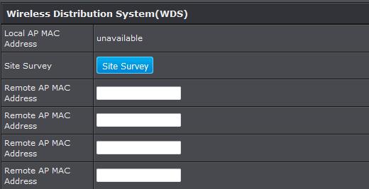 WDS 4. Click on the wireless band you would like to configure and click WDS Link Settings. 5. Configure the below settings and click Apply to save settings. WDS Link Wireless (2.