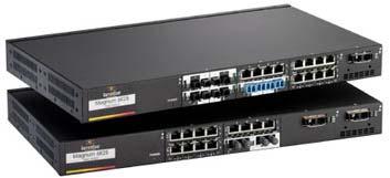 Magnum 6K25 25-port, Configurable Managed Fiber Switch Features Provide 4 modular slots for user-selection of 100 Mb, 10 Mb, and Gigabit fiber ports, and 10/100 copper ports Non-blocking wire speed