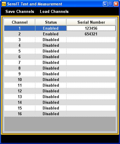 5 Channel Selection SensIT Test and Measurement automatically populates all of the available USB device serial numbers into a drop-down list.