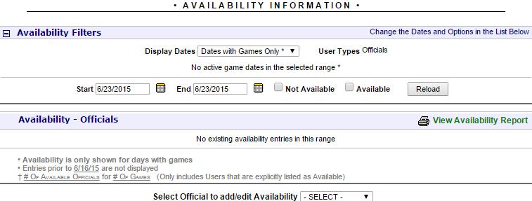 3) At the bottom of the page, there is a drop down for Select Official to add/edit Availability.