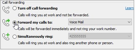 Call Forwarding two options 1. Click the arrow next to the options button. 2.