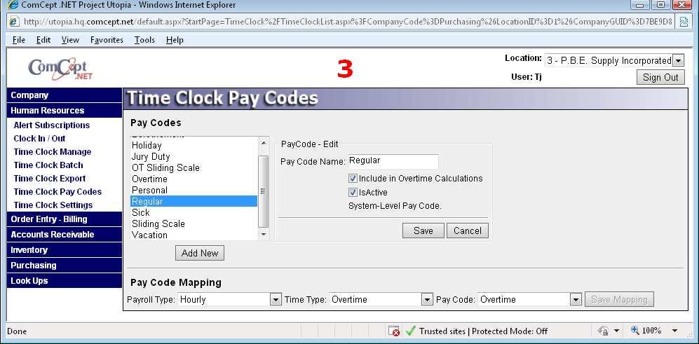 The Pay Code Mapping section at bottom of page is which prevents users from selecting