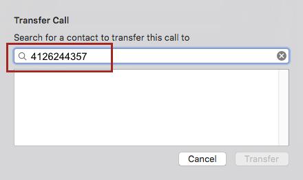 2. The virtual keypad will appear. Click on the "Transfer" button at the top of the box. 3. A "Transfer Call" window will appear.