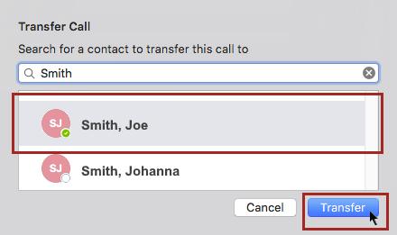 o To blind transfer to a listing in the University directory (you don't know their phone number), enter a name in the field under "Search for a contact to transfer this call to.