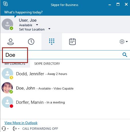 Placing a Call to a Listing in the Global Directory The Need: You need to place a call to another phone number using your Skype for Business application, which has been properly signed in.