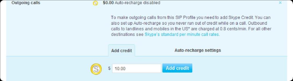 2. Now, as he did with his first SIP Profile, he chooses to allocate some Skype Credit, by clicking Allocate Skype Credit below the new profile's authentication details, then 4 clicking Set up