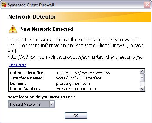network (Symantec Client Firewall is shown as an