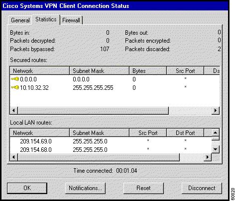 Figure 3-18: Local LAN Access The Local LAN routes section on the Connection Status dialog box lists the IP address and subnet mask of each available network.