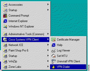 Figure 3-6: Starting the VPN Dialer Note If you installed the VPN Client via the Microsoft Windows Installer, the Cisco Systems VPN Client menu does not