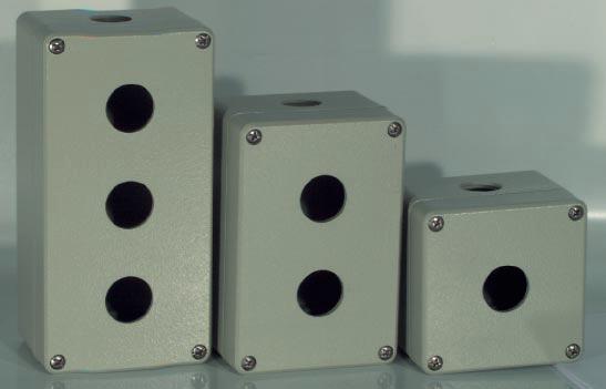 S034009 Aluminum enclosures - series 225 N Features: Material: aluminum Degree of protection: IP 65/DIN 40 050 Finish - pebble grey to RAL 7032 1 to 3 apertures Front mounting Blank enclosures also