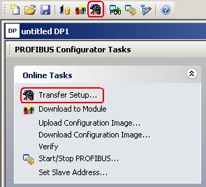 121 8 GX Configurator-DP Transfer Setup Click on the Transfer Setup button in the toolbar or select the item 'Transfer Setup' from the 'Online Tasks' group to open the transfer setup.