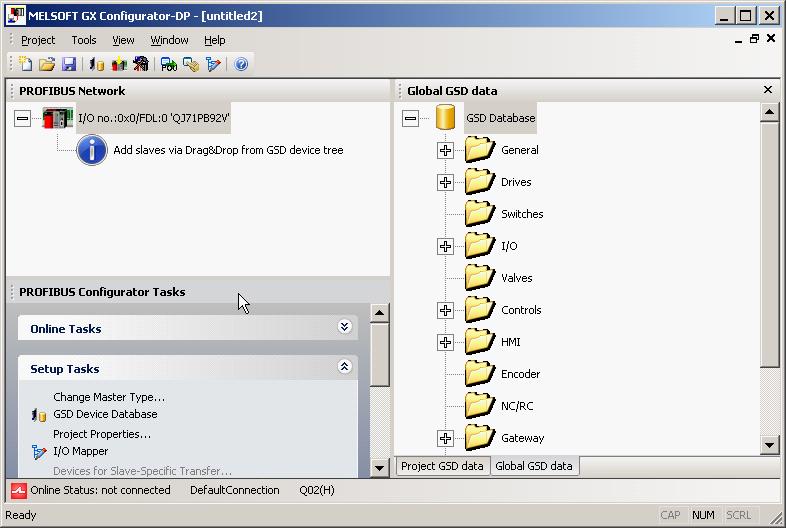 5 GX Configurator-DP 4. the window (here the task panel) is now displayed below the project tree.