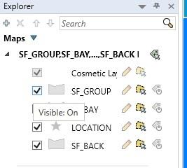 Maps Dialog Box 153 If you had moved the LOCATION layer below the SF_GROUP layer only (instead of below both the SF_GROUP and the SF_BAY layers), you would have been able to see the features in the