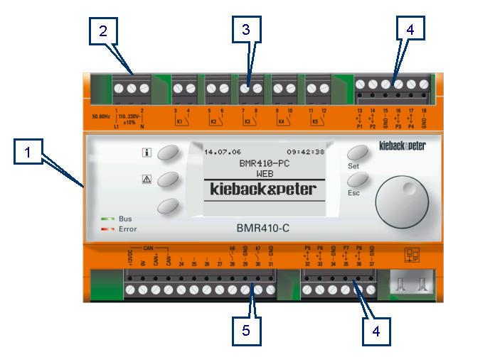 BMR Introduction General Information 1.1. - 3 1.1. General Information 1. Simple mounting on standard rail 2. AC 110 to 230 V connection +/- 10% 3. 5 digital outputs (floating) 4.