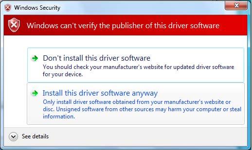on Install this driver software anyway ; Windows 7: click