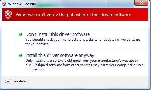 If the procedure was successfully completed, the system will notify you that the driver