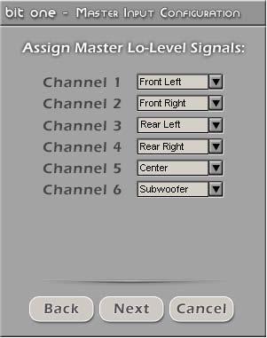 ADVANCED MANUAL / Bit One / 8 Screen image sequence 2. Selecting the inputs - Select the main inputs (MASTER) type (Low Level or High Level) used.