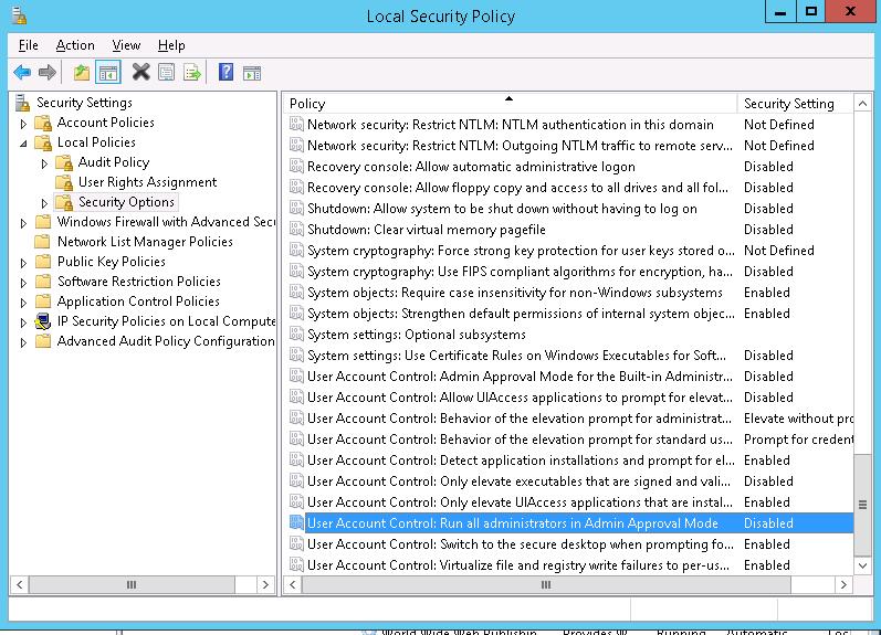 User's Guide 2. Before Installing SBA ProConnect To set the local Security Policy Settings: 1. Open Local Security Policy. 2. Go to Local Policies->Security Options. 3.
