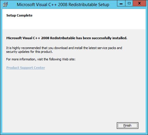 At the end of the Microsoft Visual C++ 2008 Redistributable installation